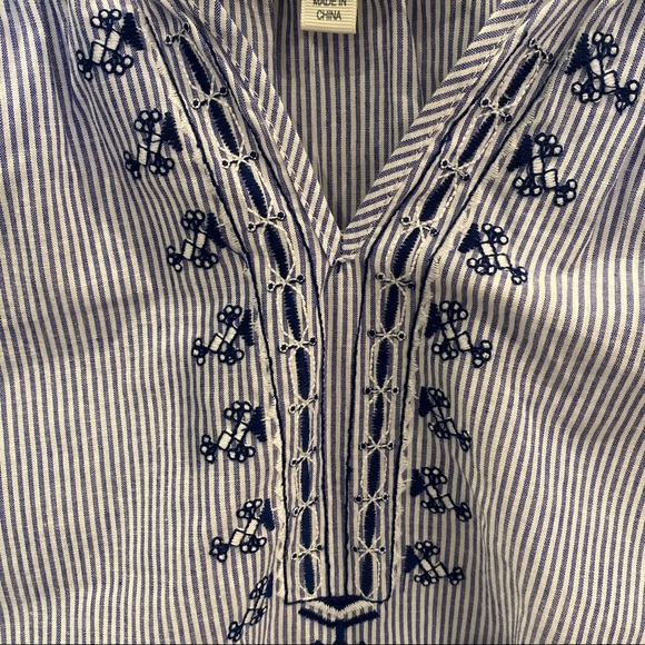 Blue and White Stripe Tantrums Peasant Blouse Size Small - Picture 5 of 7